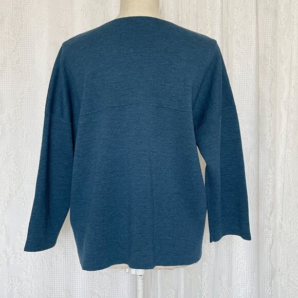 Eileen Fisher Women's Cardigan XL Wool Blue Open Front Boxy 3/4 Sleeve *FLAWS* - Picture 4 of 9